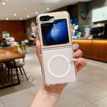 Imagem de Capa com pulseira gradiente Aurora para Samsung Galaxy Z Flip 6 5 4 com corrente de pulso de diamante brilhante, capa de acrílico fosco, branca DK, para Samsung Galaxy Z Flip6