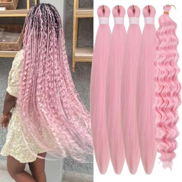 Imagem de Cabelo trançado rosa claro com cachos grandes boho pré-esticados hipoalérgicos 2317 cabelo boho para trançar tranças bohomianas de crochê sintético sem nós não tóxico