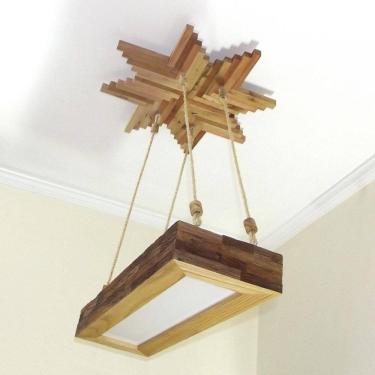 Imagem de Luminária Lustre Pendente Rústico Madeira Led Lustre 40W