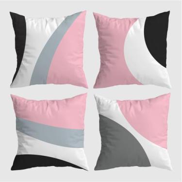 Imagem de Kit 4 Capas De Almofadas C/ Zíper Geométrica Rosa E Cinza - DECORANDO 