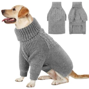 Imagem de Queenmore Suéteres para cães grandes, pulôver quente de gola rolê para animais de estimação machos/fêmeas, suéter de malha macia para labradores/pastores alemães, casaco para clima frio para cães