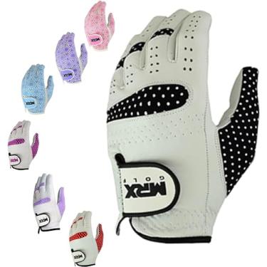 Imagem de MRX Luva de golfe feminina para destros luvas de golfe resistentes ao suor couro cabretta macio ajuste regular luva feminina de golfe branca/preta