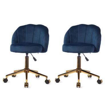 Imagem de Cadeira Petala Anm9700s Anima Office Revestida Em Veludo Azul Marinho Base Rodízio Dourado