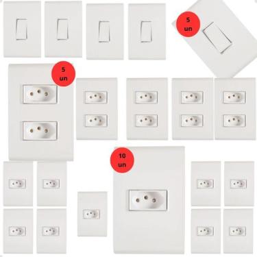 Imagem de Kit Tomada Dupla Simples Interruptor Liz Tramontina Branca, Branco