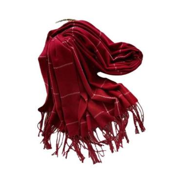 Imagem de Cachecol Xadrez Grosso De Caxemira Feminino, Xale Quente Com Borlas, A