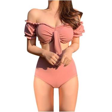 Imagem de Biquíni feminino multicolor sexy cor sólida cintura alta dividida - HU