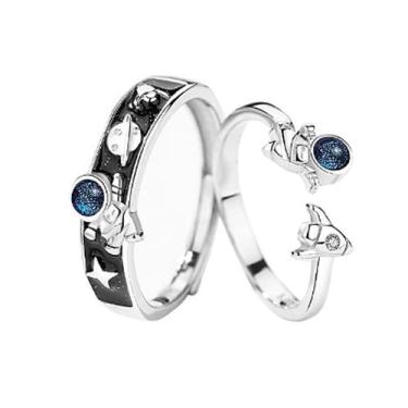 Imagem de Conjunto Promise Rings Set Astronaut Design CZ Crystal para casal - OI
