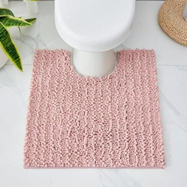 Imagem de Disolla Tapete higiênico 61 x 61 cm antiderrapante tapete de banheiro em forma de U tapete de contorno lavável para vaso sanitário absorvente tapete grosso, rosa