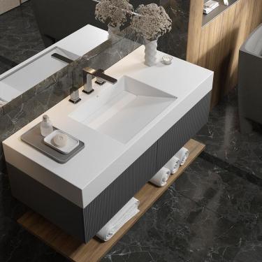 Imagem de Bancada Banheiro Com Cuba Esculpida Retangular Prisma 100 Cm