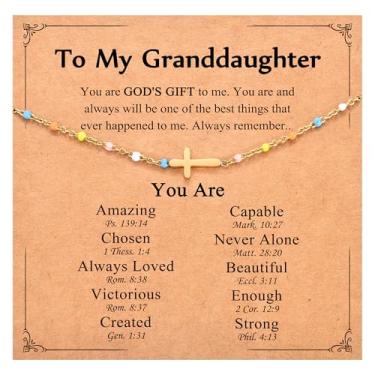 Imagem de IKIATY Presentes de neta da vovó, pulseiras de cruz cristã para meninas adolescentes, cesta de aniversário, Páscoa, Natal, meias de Natal, presentes de dia dos namorados para netas, meninas