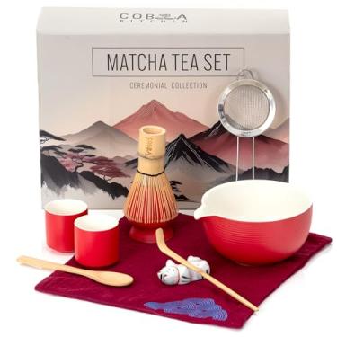 Imagem de Cobra Kitchen - Kit de Chá Matcha Japonês Vermelho - Conjunto Cerimonial com Batedor de Bambu, Peneira, Colher, Xícaras e Tigela de Cerâmica - Presente Autêntico e Significativo