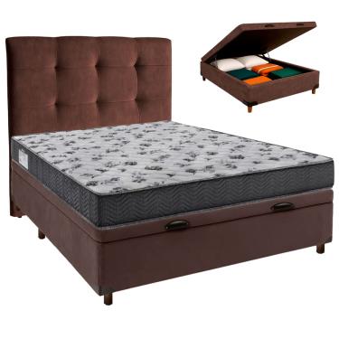 Imagem de Cama Box Bau + Colchão Casal Ortobom D33 Iso100 + Cabeceira Estofada