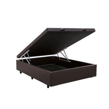 Imagem de Base Cama Box Bau Casal Marrom Sintetico Premium 47x138x188 - Santo Bo