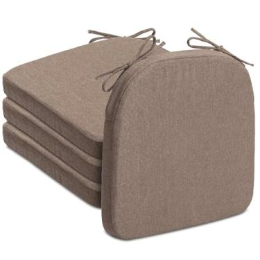 Imagem de Algudbilt Conjunto de 4 ou 6 almofadas de cadeira – Almofada de assento de espuma grossa 43 x 40 cm com laços e capa lavável removível para cadeiras de jantar, escritório | Madeira | Cadeiras de metal