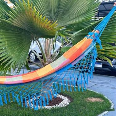 Imagem de Rede de Descanso 100% Algodão - Suporta até 180kg - Casal, Varanda e Jardim - 2,6x1,5m(Quadriculada colorida)