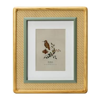 Imagem de ibalux Moldura de 20 x 25 cm, natural, acabamento verde e vime, madeira de pinho com vidro verdadeiro, fosco para 12 x 17 cm, vertical e horizontal para pendurar na mesa ou na parede