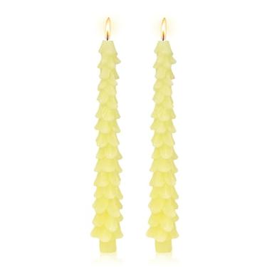 Imagem de Castiçais cônicos de 25 cm para árvore de Natal, conjunto feito à mão, com 2 velas afuniladas sem perfume para decoração de casamento e Natal (amarelo)