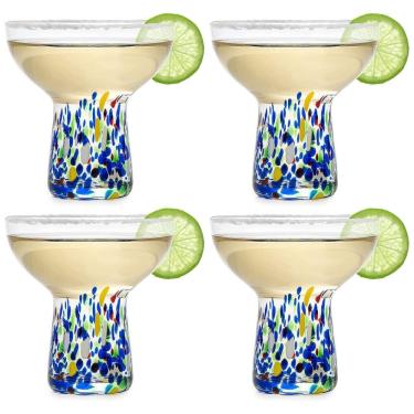 Imagem de Conjunto de 4 Taças de Margarita Confetti Stemless de 6oz - Artesanais Coloridas de Luxo para Margaritas, Martinis, Coquetéis, Água