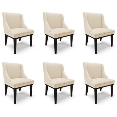 Imagem de Kit 6 Cadeiras Decorativas Sala De Jantar Base Fixa De Madeira Firenze Pu Bege/preto G19 - Gran Belo