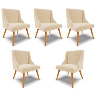 Imagem de Kit 5 Cadeiras Decorativas Sala De Jantar Pés Palito De Madeira Firenze Suede Bege/natural G19