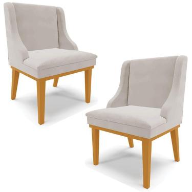 Imagem de Kit 2 Cadeiras Decorativas Sala De Jantar Base Fixa De Madeira Firenze Veludo Cinza/castanho G19 - Gran Belo