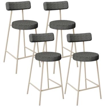 Imagem de Kit 04 Banquetas Baixa Cozinha Sala Jantar Bancada Milão Arena L02 Linho Mescla Chumbo - Lyam Decor
