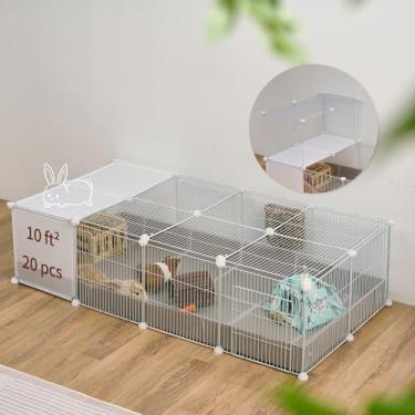 Imagem de Gaiolas de coelho de porquinho-da-índia com tampa e forro de 3 metros CNC cercadinho para animais pequenos gaiola de coelho grande critter loft habitat ouriço para animais de estimação 140 x 71 x 35