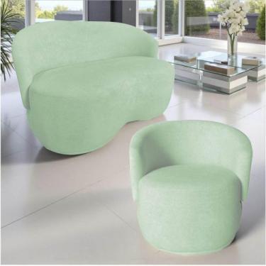 Imagem de Kit Namoradeira + Poltrona Decorativa Beatriz Orgânica Veludo Acqua - 