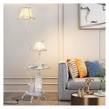Imagem de Luminária de chão Candeeiro de pé, candeeiro simples com mesa centro vidro, pés sofá, para sala estar/quarto/escritório(Branco)