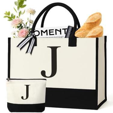 Imagem de GENGBIN Sacola de lona personalizada, presente monograma com bolsos com zíper para mulheres, Branco, One Size