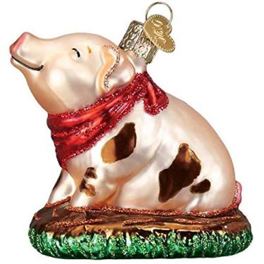 Imagem de Old World Christmas Ornamento de porquinho na poça, rosa