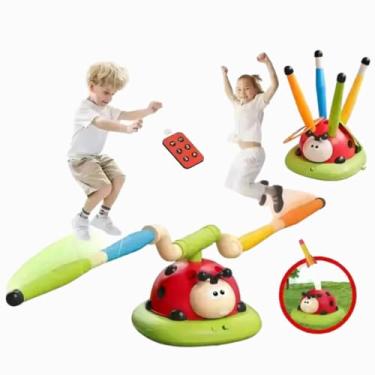 Imagem de Brinquedo jogo Educativo de Exercício 3 em 1 Joaninha Base Giratória com Controle Lançador de Foguetes e Argolas Bastões Coloridos