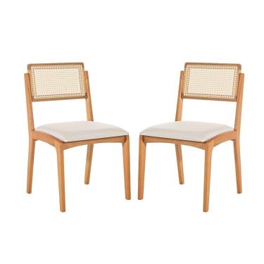 Imagem de Kit 2 Cadeiras com Encosto Tela Assento Estofado Verona Cru/Verniz Mel