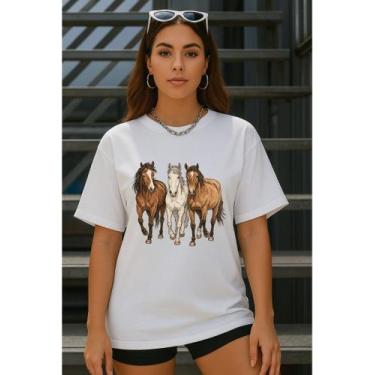 Imagem de Camiseta Feminina Básica Cavalos Estilo Country Blusinha - Agro Cowboy