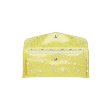 Imagem de Carteira de envelope de dinheiro com 6 abas divisórias envelopes de enchimento de dinheiro Glitter PVC reutilizável suporte de cupons de dinheiro organizador de recibos de notas (estrela amarela)