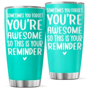 Imagem de KOIXA Copo de aço inoxidável com citação motivacional Youre Awesome Reminder para mulheres, amigas, colegas de trabalho, família, 590 ml, chá, café quente, garrafa gelada, caneca de viagem, com