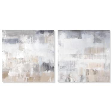 Imagem de Conjunto minimalista de luxo neutro com 2 painéis, arte abstrata para parede da Art Remedy, embalagem para galeria, 40,6 x 40,6 cm