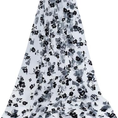 Imagem de PLIGREAT Tecido de renda floral de 2 metros, 150 cm de largura, tecido de renda de tule de flor preta, tecidos de nylon para bricolage, roupas feitas à mão, casamento, vestido de noiva, festa, vestido