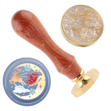 Imagem de Carimbo de lacre de cera de Natal Papai Noel carimbo de latão e uma alça de madeira carimbos cabeça para cartões de Natal festa convites carta envelope cartões presentes