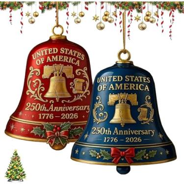 Imagem de Enfeite de sino de 250º aniversário dos Estados Unidos, enfeite de sino de acrílico 250º aniversário de acrílico de Natal muito transparente para árvore de Natal ou jardim, colecionadores e