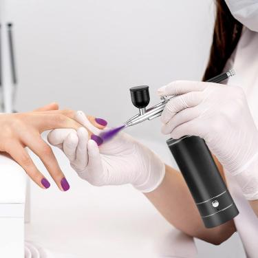 Imagem de Conjunto de aerógrafo sem fio - Kit de aerógrafo portátil recarregável com compressor, conjuntos de pistolas de escova de ar portáteis automáticas para maquiagem, arte de unhas, decoração