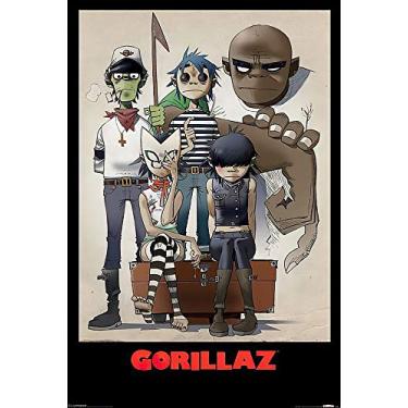 Imagem de POSTER STOP ONLINE Gorillaz - Pôster musical (All Here - The Gang - Personagens de quadrinhos) (Tamanho: 61 cm x 91 cm)