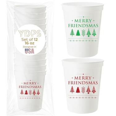 Imagem de Copos de Natal 12 peças – Copos de festa Merry Friendsmas (6 vermelhos e 6 verdes) | Decorações de Natal, artigos de festa de amigos, decoração de férias de amigos