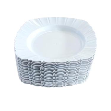 Imagem de Kit 50 Pratos Plástico Quadrado Resistente, Leve, Reutilizável, Ideal pra Festas pratos descartaveis para festa(BRANCO)