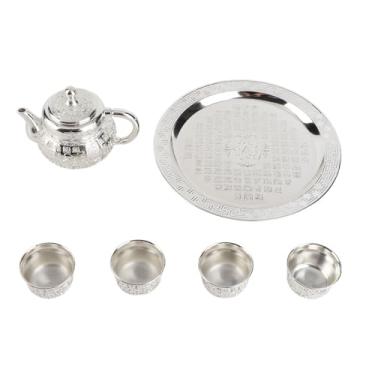 Imagem de Conjunto de bule retrô requintadamente esculpido, elegante estilo vintage, conjunto de cafeteira de liga de zinco para decoração de casa, presente, 1 bule, 4 xícaras, 1 bandeja