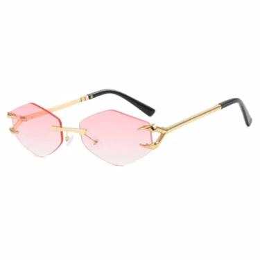 Imagem de JRLLFD Óculos de sol vintage sem aro poligonais femininos, luxuosos, punk, masculinos, para áreas externas, feminino, UV400 (dourado, degradê, rosa)
