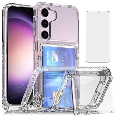 Imagem de Asuwish Capa de celular para Samsung Galaxy S23 Plus S23+ 5G capa carteira transparente transparente com protetor de tela de vidro temperado e suporte fino para cartão de crédito S23plus 23S + S 23