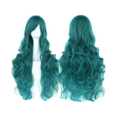 Imagem de Peruca Sintética Longa Cacheada Verde Rosa Preta Para Mulheres, Acessó