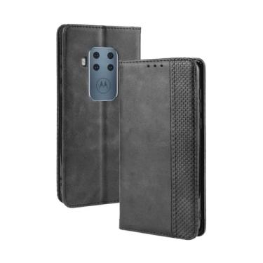 Imagem de Capa para MOTO One Zoom/One Pro,Retro Flip magnético,Caso de telefone de couro PU,Design de carteira com 3 slots de cartão e 1 clipe de dinheiro -Black
