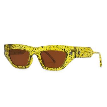Imagem de Óculos de sol estilo gatinho, feminino, masculino, tendência, vintage, steampunk, luxuoso, fashion, com rebites, UV400 (amarelo, marrom)